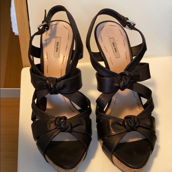 Miu Miu Black Platform Sandals - Picture 1 of 6